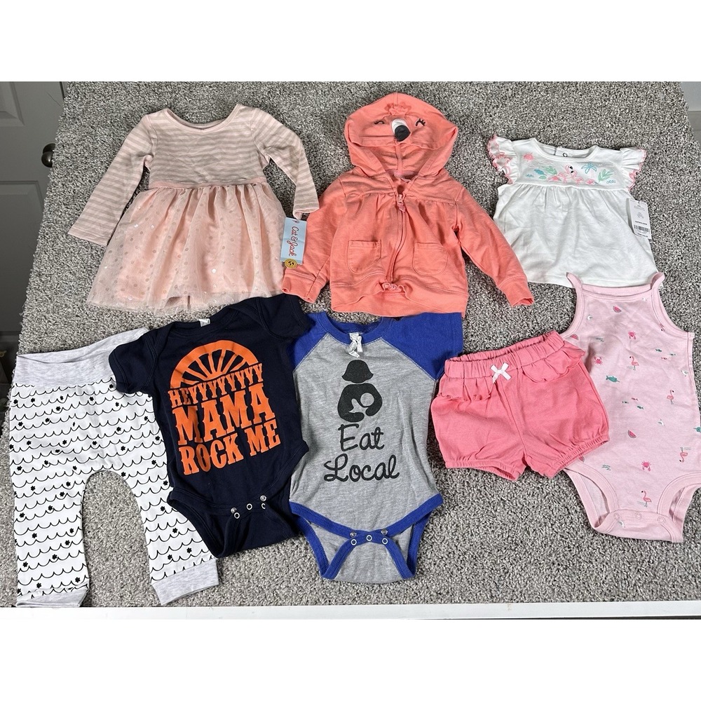 Baby Girl Clothing Lot Size 12M Cat & Jack Dress‎ Shorts Tops Bodysuits Bundle